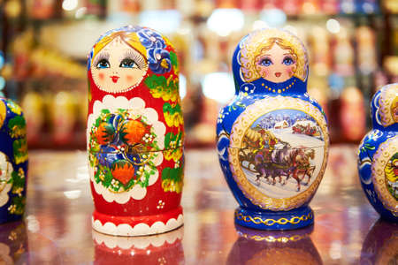 Manzhouli , China - July 19, 2018: All sorts of modelling Russian nesting dolls placed in matryoshka doll square of Manzhouli city. It is for people to visit.のeditorial素材