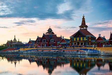 Manzhouli , China - July 19, 2018: All sorts of exquisite architectures in matryoshka doll square of Manzhouli city.のeditorial素材