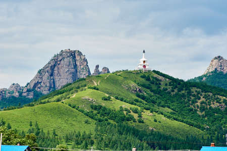 The Lama mountain and tower of Balin town Hulunbuir city, China.の写真素材