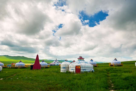 Mongolia yurts in the summer grassland of Hulunbuir, China.