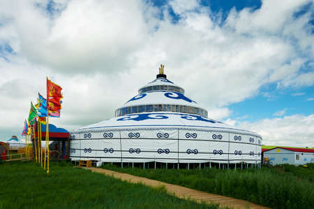 Mongolia yurts in the summer grassland of Hulunbuir, China.