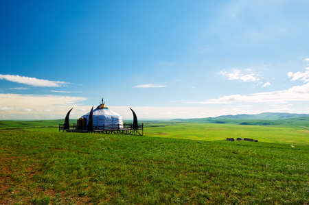 Mongolia yurts in the summer grassland of Hulunbuir, China.の写真素材