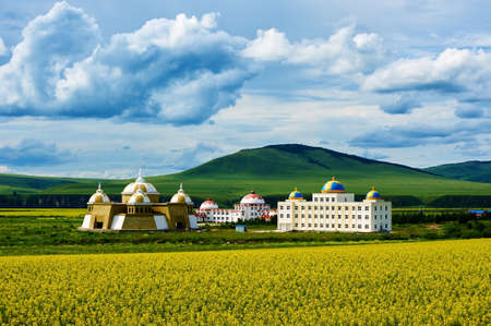 The Mongolia yurts in the Hulunbuir grassland, China.