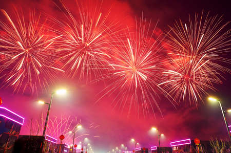 The fireworks of celebrating the Lantern Festival of China.のeditorial素材