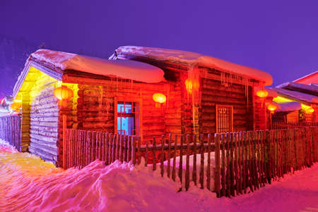 The beautiful night landscape of China Snow Town.のeditorial素材