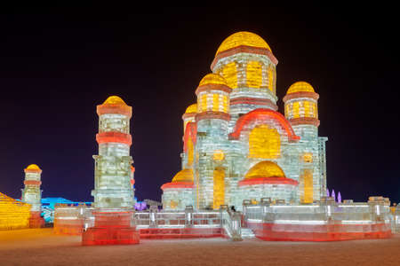 Night pictures of the 21st Harbin Ice and Snow World.のeditorial素材