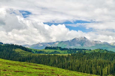 The plateau and mountain scenery of Tekes County, Yili Prefecture, Xinjiang, China.