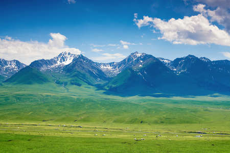 Xinjiang Nala raises the mountain and grassland sceneryの写真素材