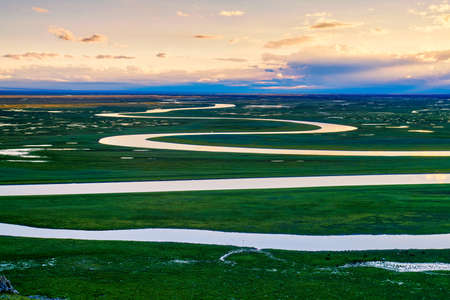 Xinjiang Bayinbulak Grassland Wetland River.の写真素材