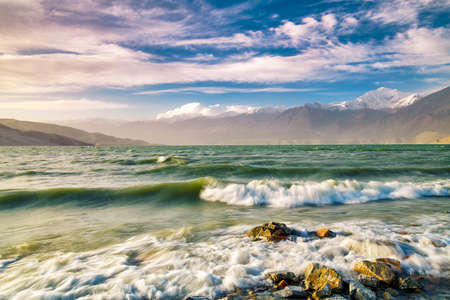 Landscape of Aktao Baisha Lake in Kashgar, Xinjiang, Chinaの写真素材