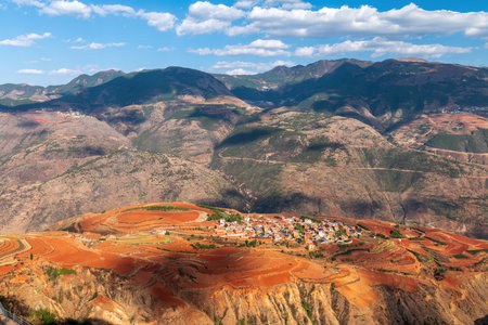 Panoramic view of Colca Canyon in Dongchuan, Yunnan province, China.の写真素材
