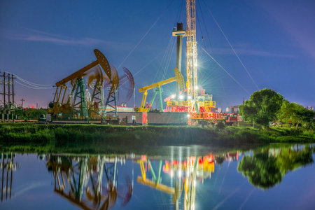 Pumping and well repairing in Daqing Oilfield, Heilongjiang, Chinaの写真素材