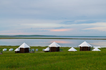 Villa on Huhenuoer grassland in Hulunbuir City, Inner Mongoliaの写真素材