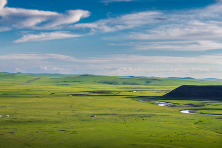 Scenery of the Morgele River in Hulunbuir Grassland, Inner Mongolia Autonomous Region, Chinaの写真素材