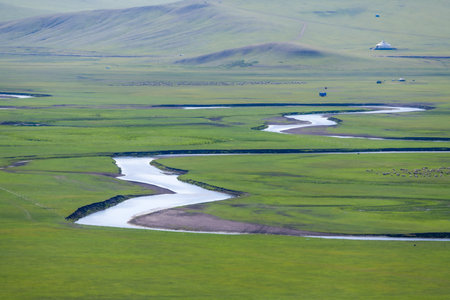 Scenery of the Morgele River in Hulunbuir Grassland, Inner Mongolia Autonomous Region, China