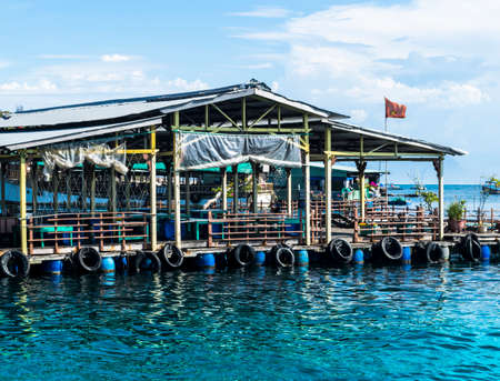 fishing house on the water in south asiaの写真素材