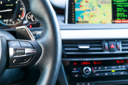 Modern car interior with navigation,Screen multimedia systemの写真素材
