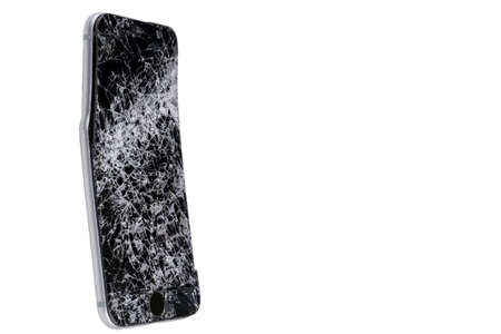 Modern mobile smartphone broken screen and damages. Cellphone crashed and scratch. Device destroyed....