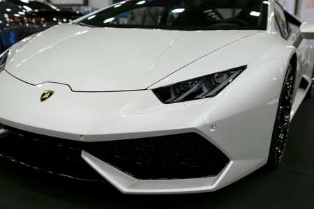 Sankt-Petersburg, Russia, July 21, 2017: Front view of a White Luxury sportcar Lamborghini Huracan...