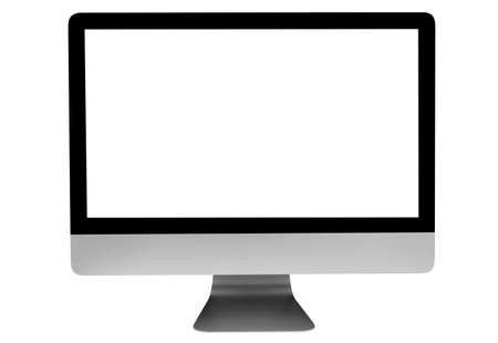 pc computer on office desk workspace table showing blank isolated white screen, isolated on white, copy space, empty space for textの写真素材
