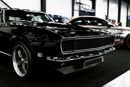 Sankt-Petersburg, Russia July 21 2017: Front view of a Black Dodge Charger R\T muscle car.  Car...