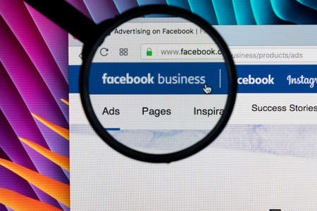 Sankt-Petersburg Russia December 7, 2017: Facebook business homepage website on Apple iMac monitor...