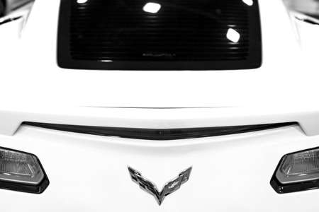 Sankt-Petersburg Russia July 21 2017: Back view of a yellow Chevrolet Corvette Z06. Car exterior details. Black and white. Photo Taken on Royal Auto Show July 21のeditorial素材