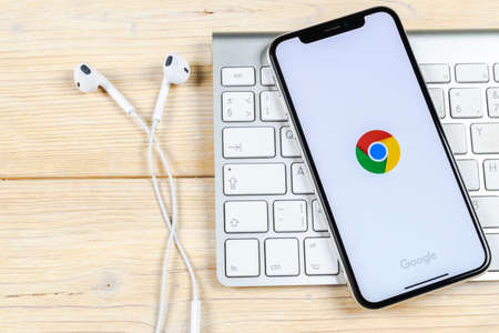 Sankt-Petersburg, Russia, June 2, 2018: Google Chrome application icon on Apple iPhone X screen...