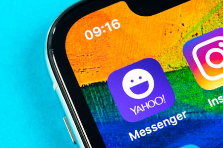 Helsinki, Finland, May 4, 2019: Yahoo messenger application icon on Apple iPhone X smartphone screen...