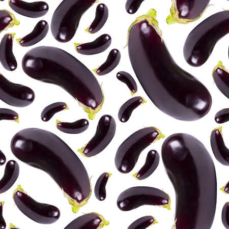 Seamless pattern with fresh eggplant isolated on white background. Seamless pattern. Eggplant seamless pattern. Vegetable. Healthy food. Aubergine vegetarian product.の写真素材