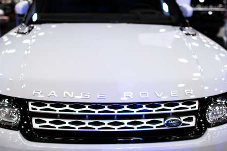 Sankt-Petersburg Russia July 21 2017: Front view of a white Land Rover Range Rover Sport . Car...