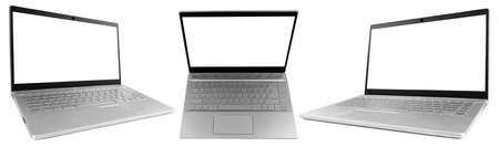 Set of Laptop computer PC with blank screen mock up isolated on white background. Laptop isolated...