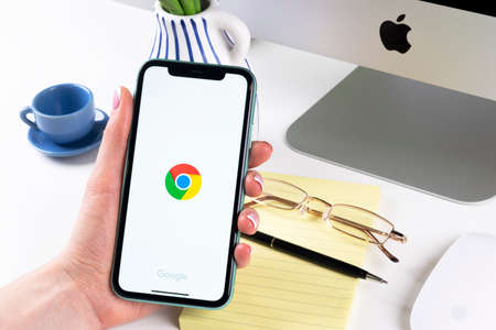 Helsinki, Finland, January 30, 2020: Google Chrome application icon on Apple iPhone X screen...