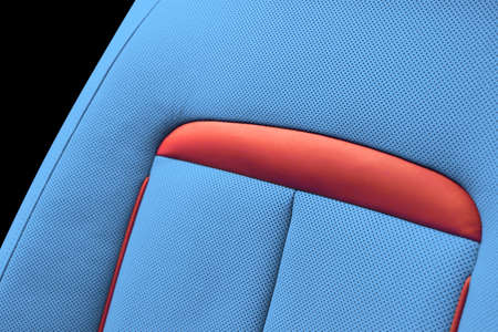 Blue leather interior of the luxury modern car. Perforated blue leather comfortable seats with...