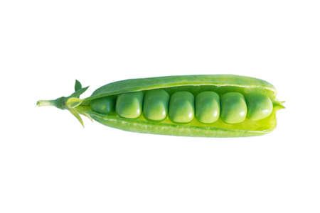Fresh green peas with beans isolated on white background. Sweet peas in close up isolated over white...
