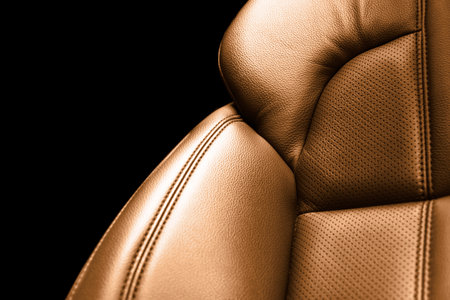 Modern luxury car brown leather interior.の写真素材