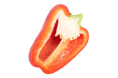 Red sliced pepper isolated on white background. Bell pepper isolated. Sweet red pepper isolated....