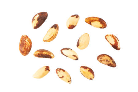 Brazilian nut isolated on white background. Group of  brazil nut close up view. Macro shot tasty brazil nut isolated with clipping path.の写真素材