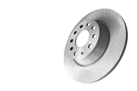 Car brake disc isolated on white background. Auto parts. Brake disc rotor isolated on white. Braking disk. Car part. Spare parts. Quality spare parts for car service or maintenanceの写真素材