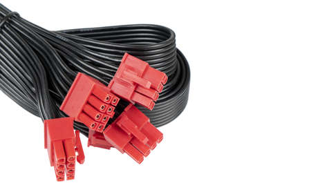 Computer power cable isolated on white background. Hardware equipment. Computer electrical...