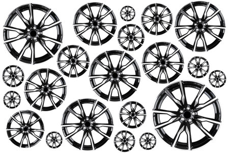 Car alloy wheel isolated on white background. New alloy wheel for a car on a white background. Alloy rim isolated. Car wheel disc.の写真素材