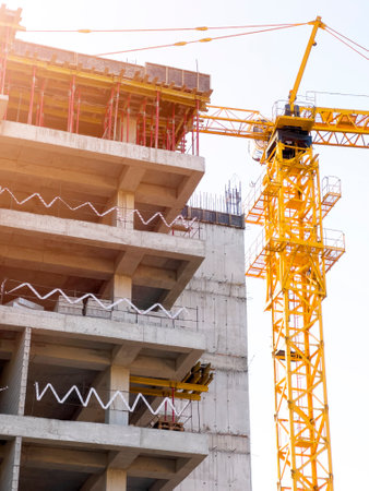 Construction of residential building. Wall of unfinished building. Construction details. Preparation...
