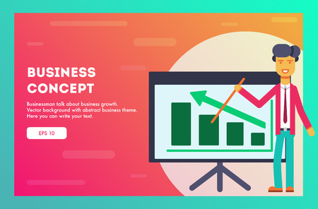 Businessman shows on a blackboard with graphs. Vector backgroundのイラスト素材