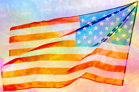 Abstract American flag waving on flagpoleの写真素材