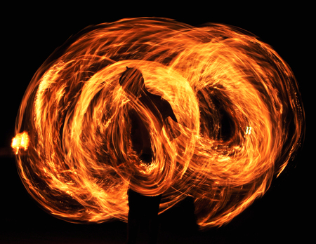Night Performance Fire Show, Thailandの写真素材