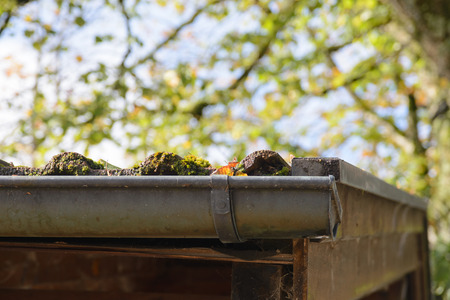 Close-up of a gutter at a roof.の写真素材