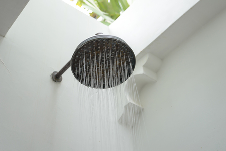 close up on head of antique rain shower outdoorの写真素材