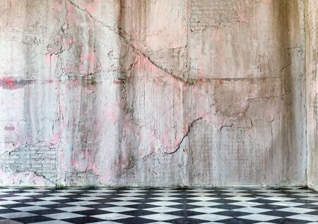 Grey concrete wall with tile floor. background, Copy spaceの写真素材