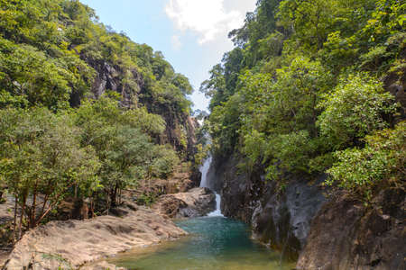Klong Phlu Waterfall on Koh Chang or Chang island, Thailandの写真素材