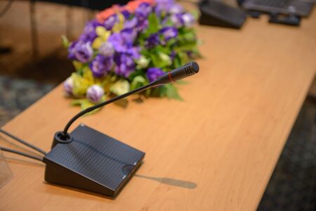Table microphone on conference tableの写真素材